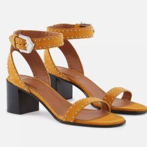 $850 Givenchy Brown Rust Sienna Suede Studded Block Heel Open Toe Sandals 39/9